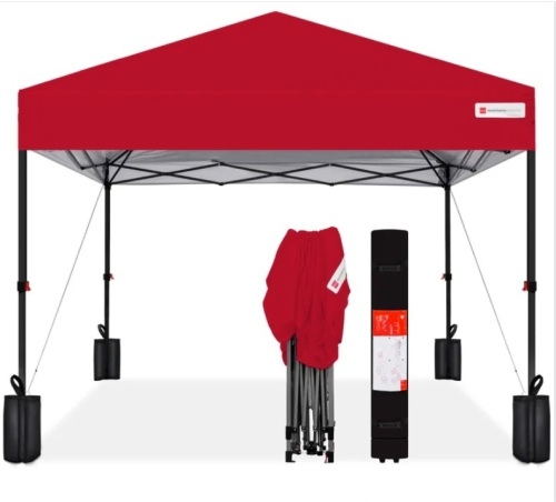 One-Person Setup Instant Pop Up Canopy w/ Case, 4 Weight Bags - 10x10ft - Lot 371