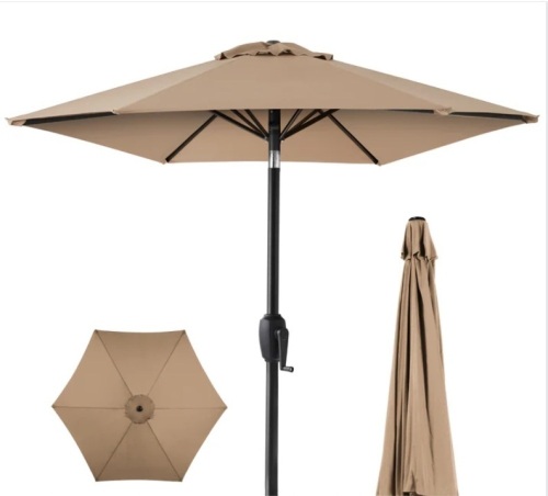 Outdoor Market Patio Umbrella w/ Push Button Tilt, Crank Lift - 7.5ft - Lot 373