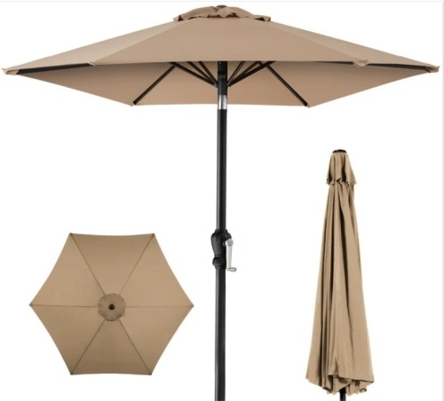 Outdoor Steel Market Patio Umbrella Decoration w/ Tilt, Crank Lift - 10ft - Lot 374