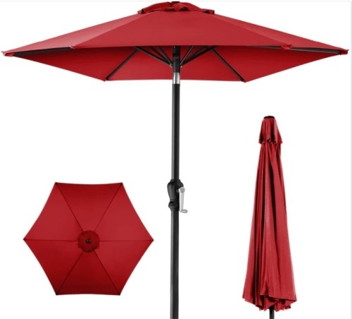 Outdoor Steel Market Patio Umbrella Decoration w/ Tilt, Crank Lift - 10ft - Lot 375