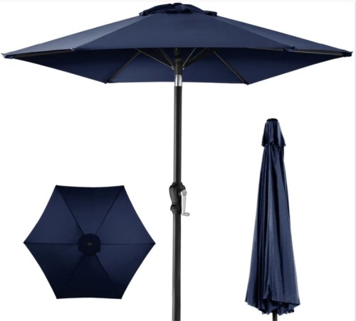 Outdoor Steel Market Patio Umbrella Decoration w/ Tilt, Crank Lift - 10ft - Lot 376