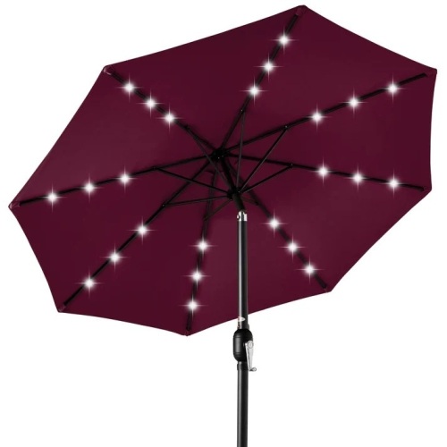 Solar LED Lighted Patio Umbrella w/ Tilt Adjustment, UV-Resistant- 10ft - Lot 383