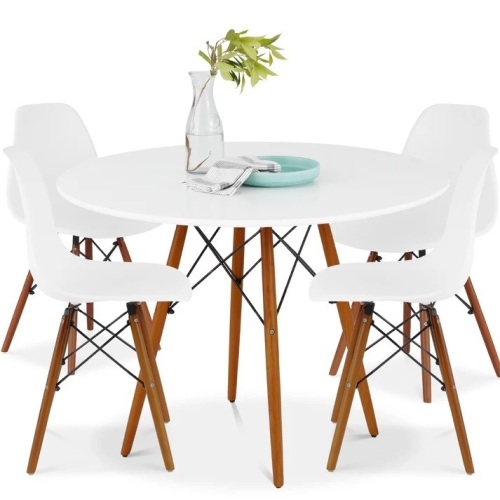5-Piece Mid-Century Modern Dining Set w/ 4 Chairs, Wooden Legs, Metal Frame  35.5"(Dia) x 28.5"(H) - Lot 422