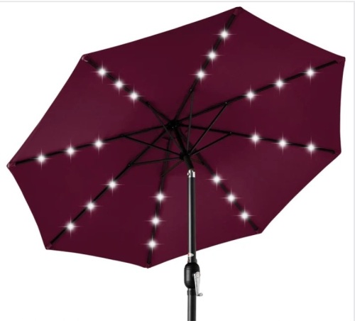 Solar LED Lighted Patio Umbrella w/ Tilt Adjustment, UV-Resistant- 10ft - Lot 386