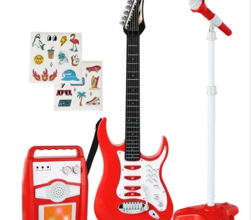 Kids Electric Guitar Toy Play Set w/ 6 Songs, Microphone, Amp - Lot 390