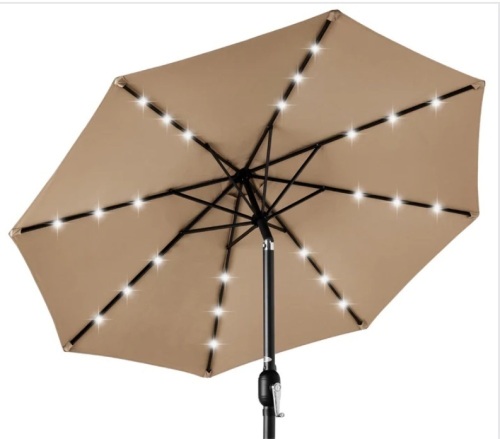 Solar LED Lighted Patio Umbrella w/ Tilt Adjustment, UV-Resistant- 10ft - Lot 391