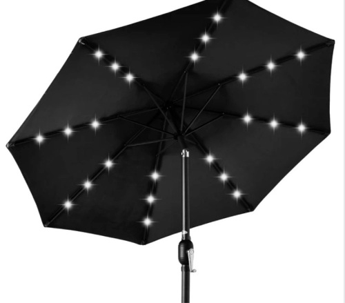 Solar LED Lighted Patio Umbrella w/ Tilt Adjustment, UV-Resistant- 10ft - Lot 392