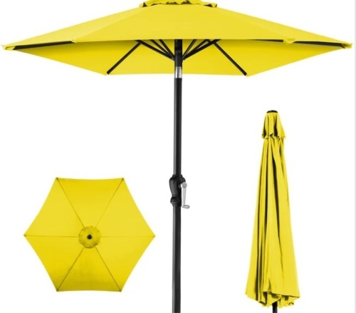 Outdoor Steel Market Patio Umbrella Decoration w/ Tilt, Crank Lift - 10ft - Lot 393
