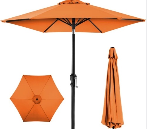 Outdoor Steel Market Patio Umbrella Decoration w/ Tilt, Crank Lift - 10ft - Lot 394