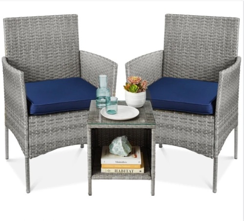 3-Piece Outdoor Patio Wicker Bistro Set w/ Side Storage Table - Lot 396