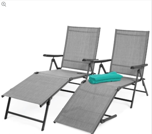 Set of 2 Outdoor Patio Chaise Recliner Lounge Chairs w/ Rust-Resistant Frame - Lot 398