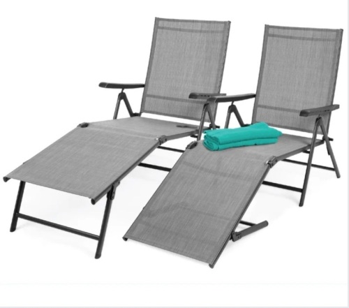 Set of 2 Outdoor Patio Chaise Recliner Lounge Chairs w/ Rust-Resistant Frame - Lot 399