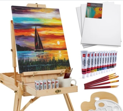 Portable Wooden French Easel w/ 32pc Beginners Kit - Lot 407