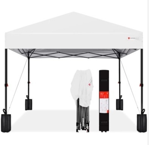 One-Person Setup Instant Pop Up Canopy w/ Case, 4 Weight Bags - 10x10ft - Lot 428