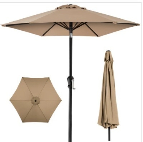 Outdoor Steel Market Patio Umbrella Decoration w/ Tilt, Crank Lift - 10ft - Lot 432