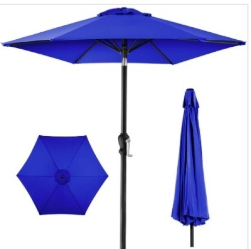 Outdoor Steel Market Patio Umbrella Decoration w/ Tilt, Crank Lift - 10ft - Lot 435