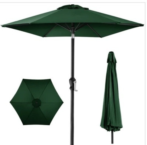 Outdoor Steel Market Patio Umbrella Decoration w/ Tilt, Crank Lift - 10ft - Lot 437