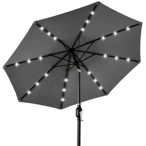 Solar LED Lighted Patio Umbrella w/ Tilt Adjustment, UV-Resistant- 10ft - Lot 166