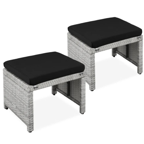 Set of 2 Multipurpose Wicker Ottomans w/ Removable Cushions, Steel Frame - Lot 180