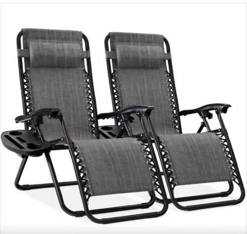 Set of 2 Adjustable Zero Gravity Patio Chair Recliners w/ Cup Holders - Lot 198