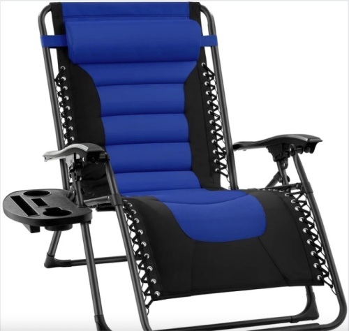 Oversized Padded Zero Gravity Chair, Folding Recliner w/ Headrest, Side Tray - Lot 600