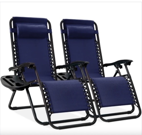 Set of 2 Adjustable Zero Gravity Patio Chair Recliners w/ Cup Holders - Lot 601