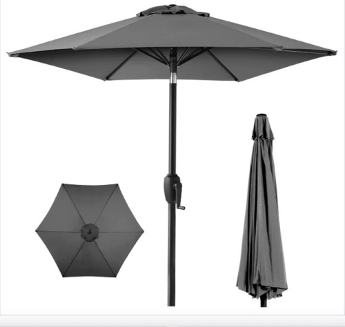 Outdoor Market Patio Umbrella w/ Push Button Tilt, Crank Lift - 7.5ft - Lot 608