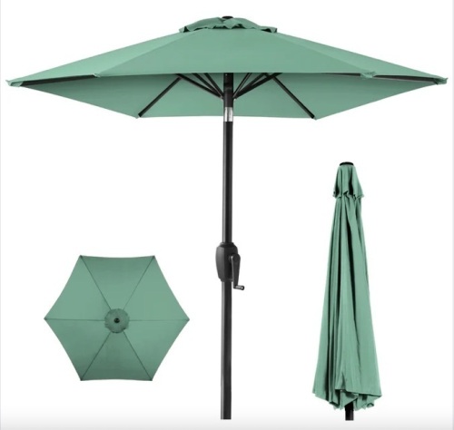 Outdoor Market Patio Umbrella w/ Push Button Tilt, Crank Lift - 7.5ft - Lot 609