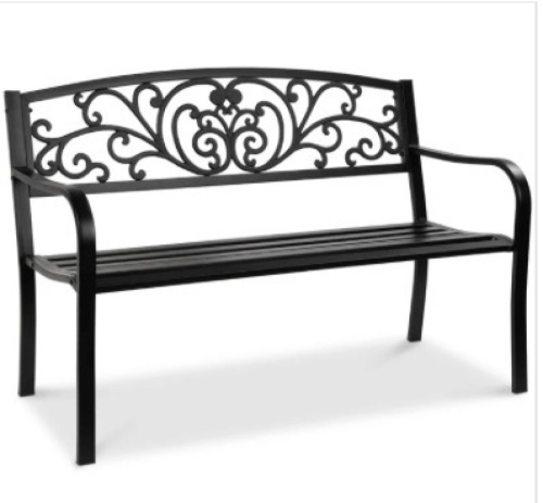 Steel Bench for Outdoor, Patio, Garden w/ Floral Design - 50in - Lot 471