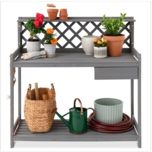 Wooden Garden Potting Bench Workstation w/ Cabinet Drawer, Open Shelf - Lot 475