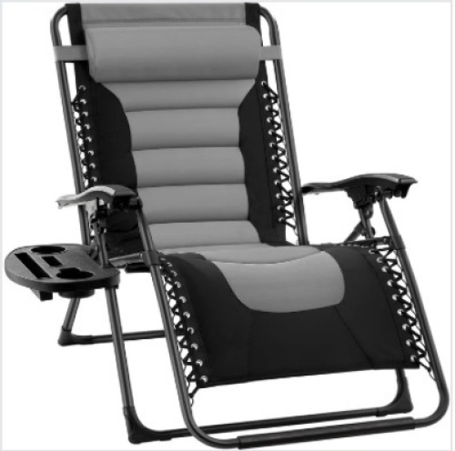 Oversized Padded Zero Gravity Chair, Folding Recliner w/ Headrest, Side Tray - Lot 482