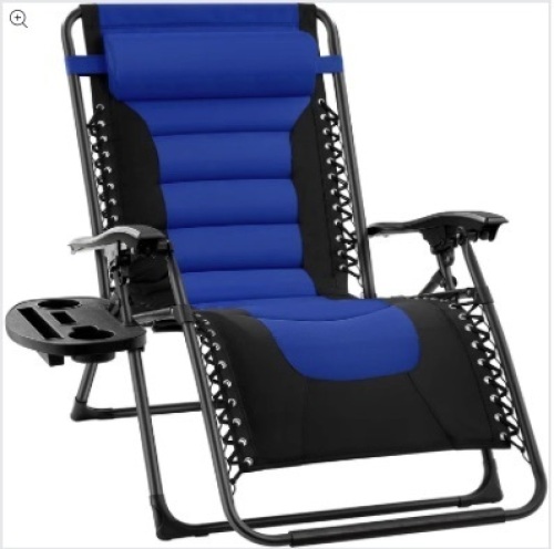 Oversized Padded Zero Gravity Chair, Folding Recliner w/ Headrest, Side Tray - Lot 483