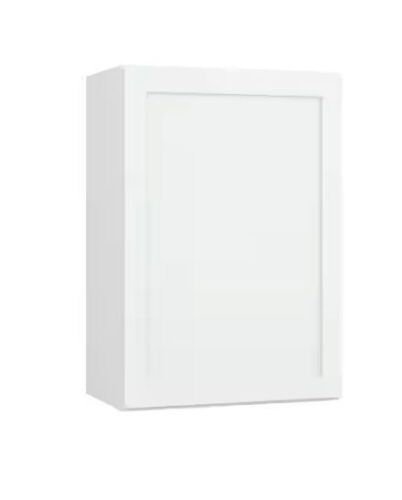 Hampton Bay Courtland 21 in. W x 12 in. D x 30 in. H Assembled Shaker Wall Kitchen Cabinet in Polar White - Damaged Corner - Lot 62