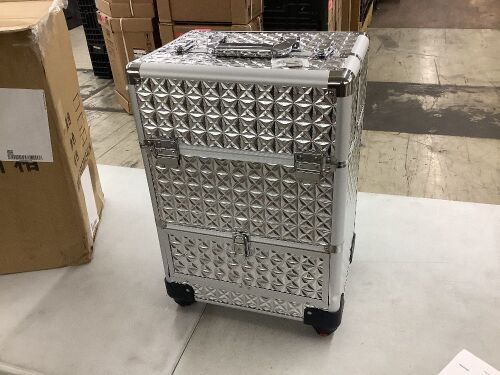 Rolling Lockable Makeup Train Case with Hair Dryer Holder  - Lot 153