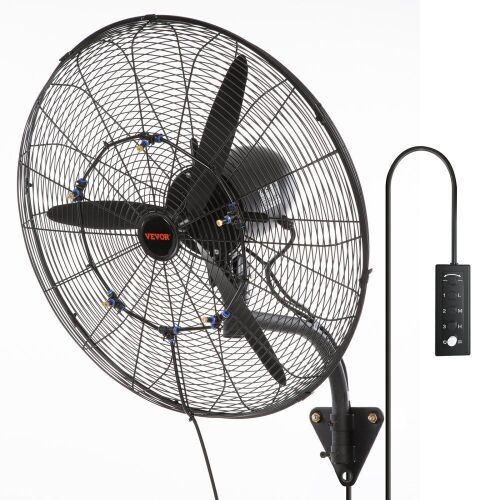 VEVOR Oscillating Wall-Mount Misting Fan, 24 Inch, 3-speed High Velocity Max. 7000 CFM, Waterproof  - Lot 300