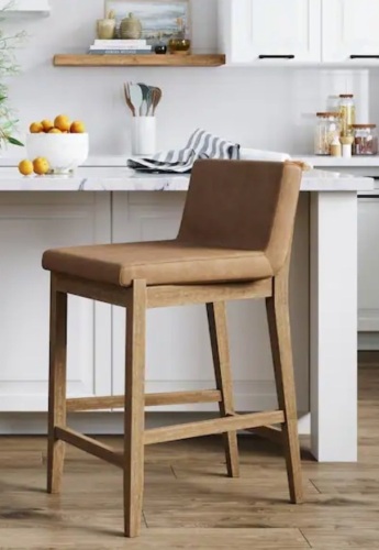 Nathan James Gracie 24 in. Modern Counter Height Bar Stool with Back, Brushed Light Brown Wood Legs and Upholstered Seat - Lot 302