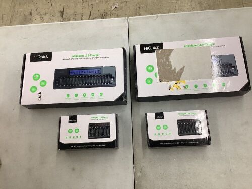 Lot of (4) HiQuick Intelligent LCD Battery Chargers - Damaged Screens on Big Ones  - Lot 624