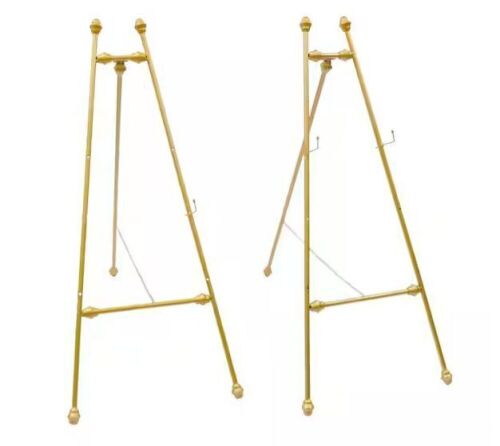 Gold Metal Portable Floor Easel Stand for Decorative Display 46.5 in. x 19.7 in., Set of 2  - Lot 743