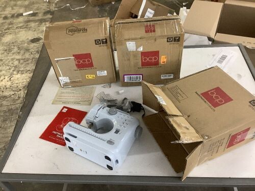 Lot of (3) 6V Portable Foot Pedal Sewing Machine w/ 12 Stitch Patterns - Lot 522