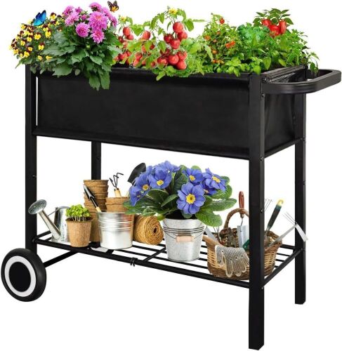 Fiwithy Raised Planter Box Cart on Wheels - Lot 607