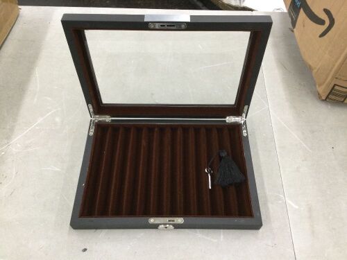12 Slot Wooden Pen Display Box with Key - Paint Worn on Edges - Lot 195