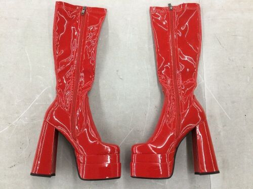 WETKISS Red Side Zip Platform Boots, Size 7 - Small Scuffs - Lot 691