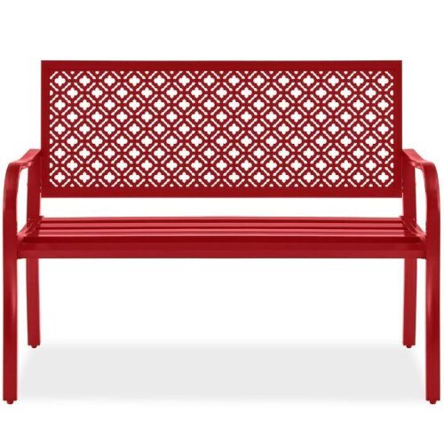 Indoor Outdoor Steel Bench w/ Geometric Backrest, Foot Levelers - Lot 72