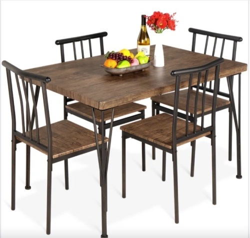 5-Piece Modern Metal and Wood Dining Table Furniture Set w/ 4 Chairs - Lot 122