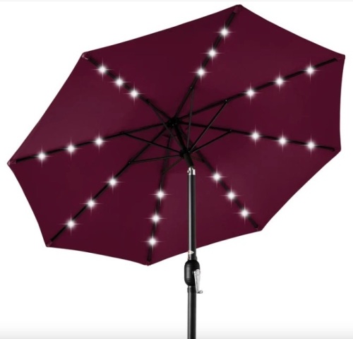 Solar LED Lighted Patio Umbrella w/ Tilt Adjustment, UV-Resistant- 10ft - Lot 130