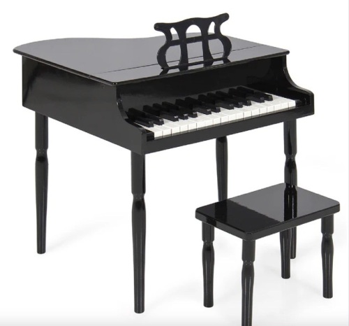 Kids Mini Wooden Grand Piano w/ Lid, Bench, Music Rack, Song Book, Stickers - Lot 146
