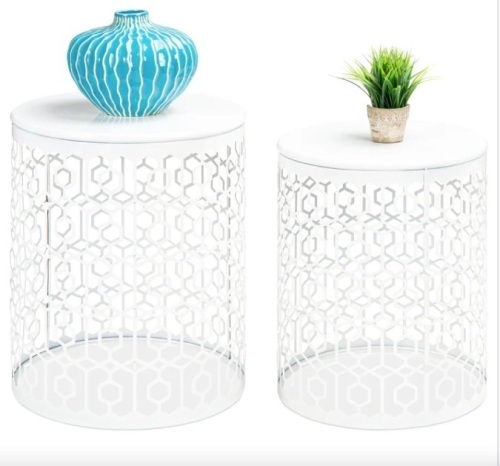 Set of 2 Decorative Round Side Accent Table Nightstands w/ Nesting Design - Lot 157