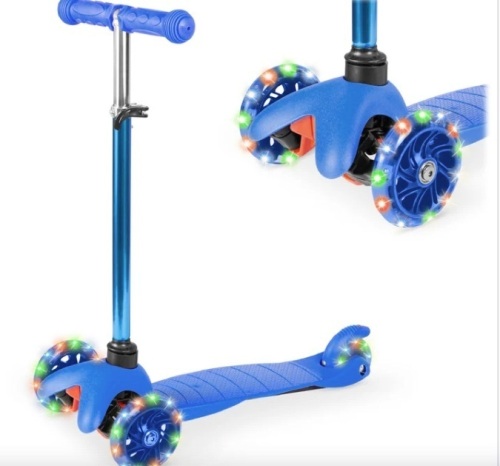 Kids Mini Kick Scooter Toy w/ Colorful Light-Up Wheels, Adjustable T-Bar - Lot 158