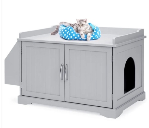 Large Wooden Cat Litter Box Enclosure & Storage Cabinet w/ Magazine Rack - Lot 164