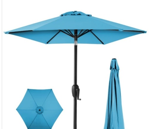 Outdoor Market Patio Umbrella w/ Push Button Tilt, Crank Lift - 7.5ft - Lot 166